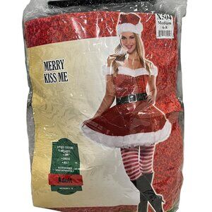 Mrs. Claus M3-Piece Costume With Hat Dress & Belt Adult Medium 6-8 Red & White